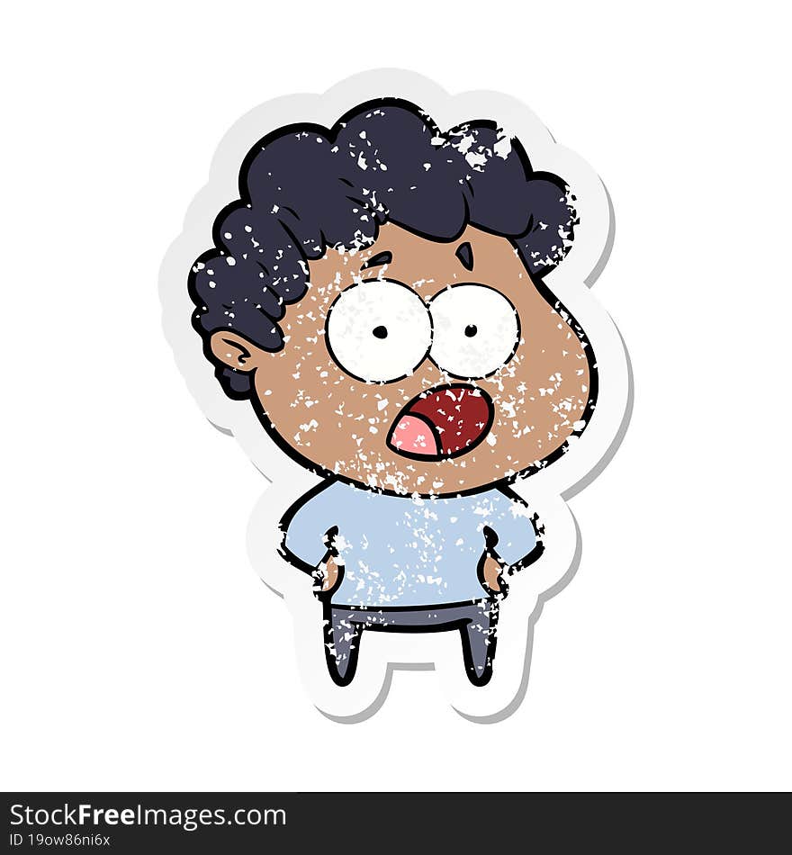 distressed sticker of a cartoon shocked man