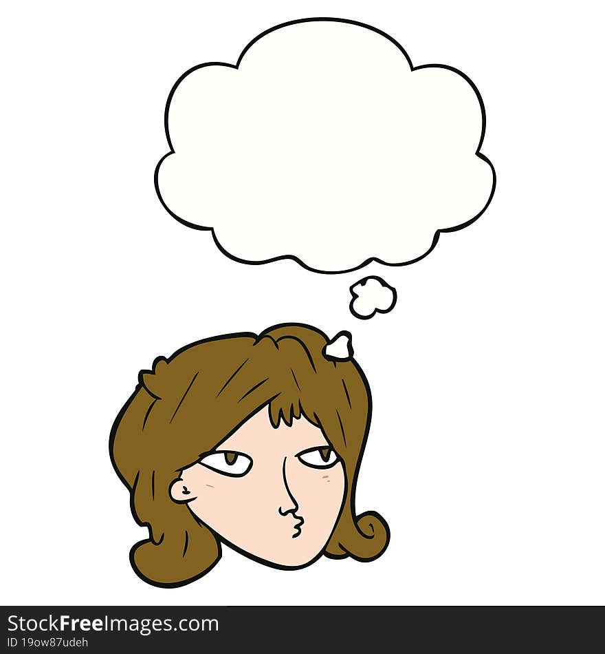 cartoon woman with thought bubble. cartoon woman with thought bubble