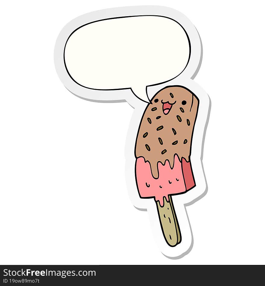 cute cartoon happy ice lolly with speech bubble sticker