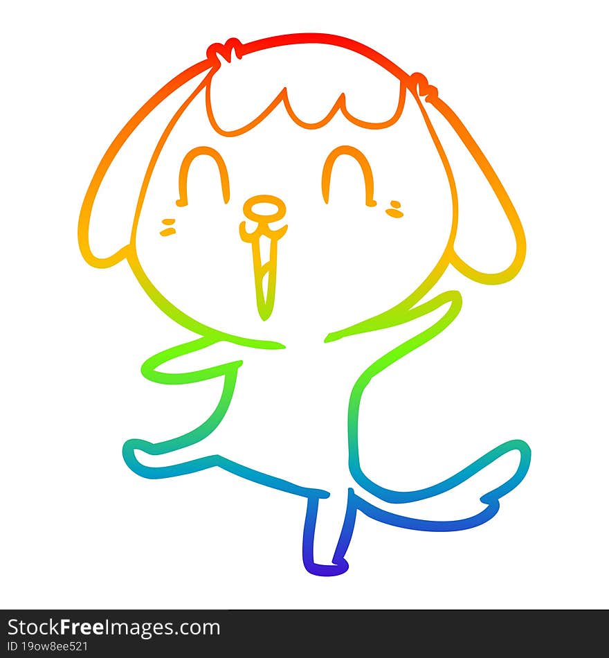 Rainbow Gradient Line Drawing Happy Cartoon Dog