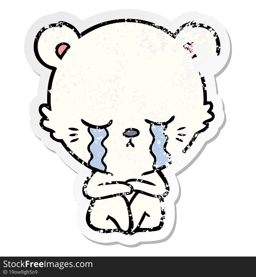 Distressed Sticker Of A Crying Cartoon Polarbear