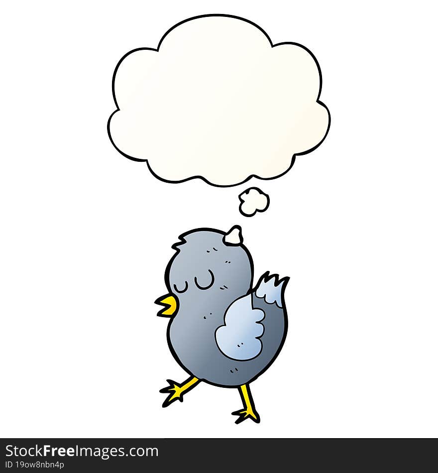 cartoon bird with thought bubble in smooth gradient style