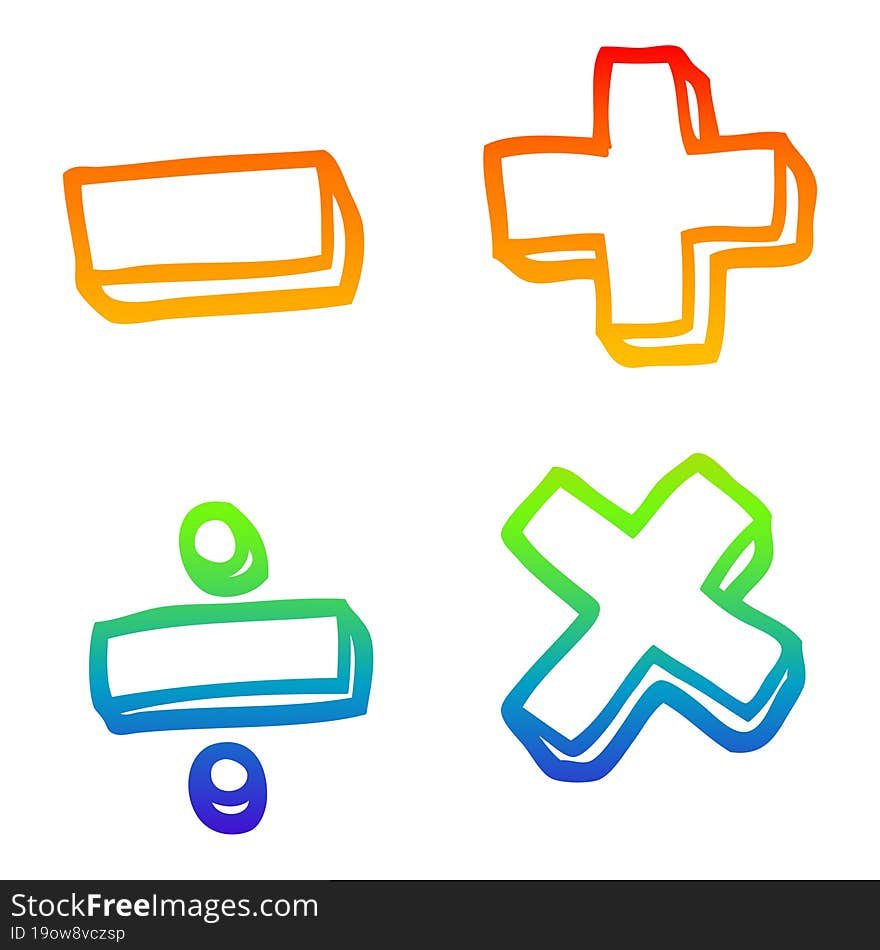 rainbow gradient line drawing cartoon math symbols