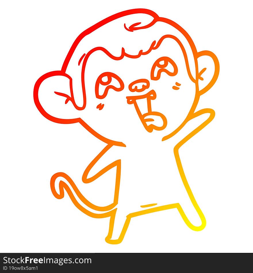 warm gradient line drawing crazy cartoon monkey