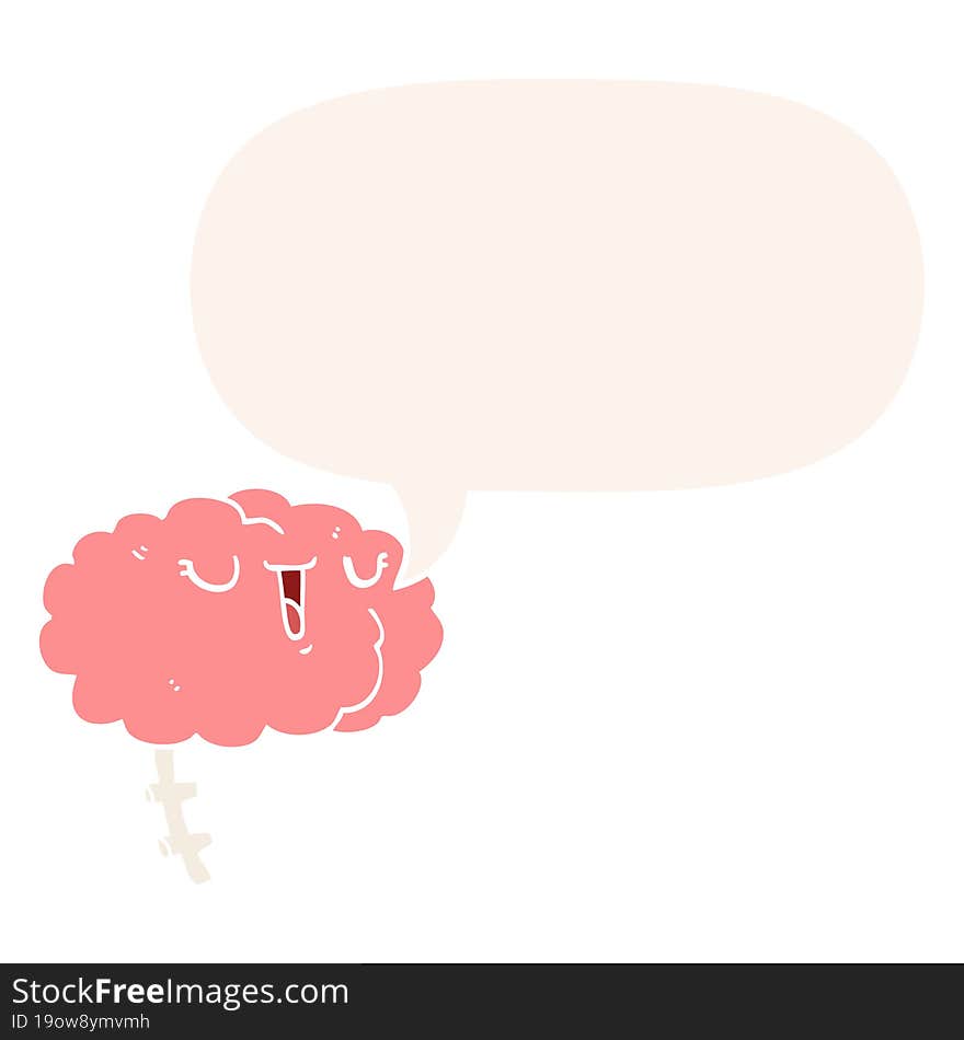 happy cartoon brain and speech bubble in retro style