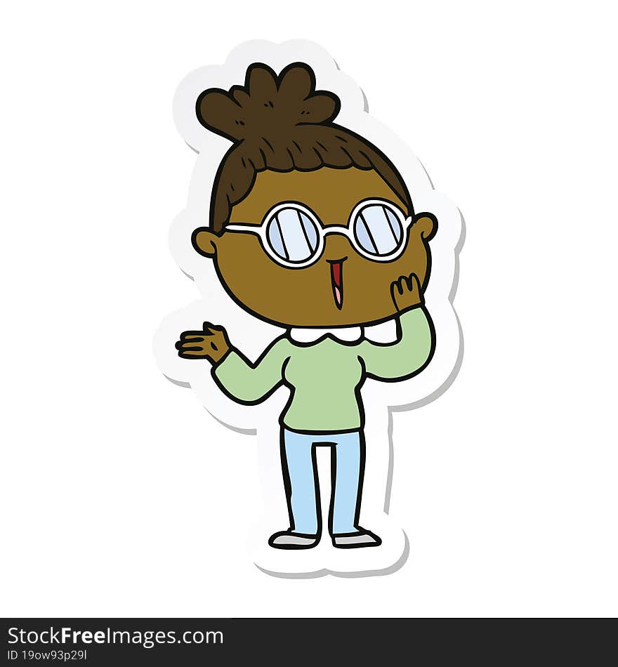 sticker of a cartoon surprised woman wearing spectacles