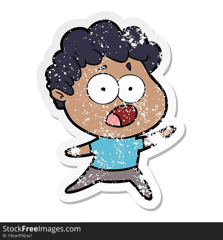 distressed sticker of a cartoon man gasping in surprise