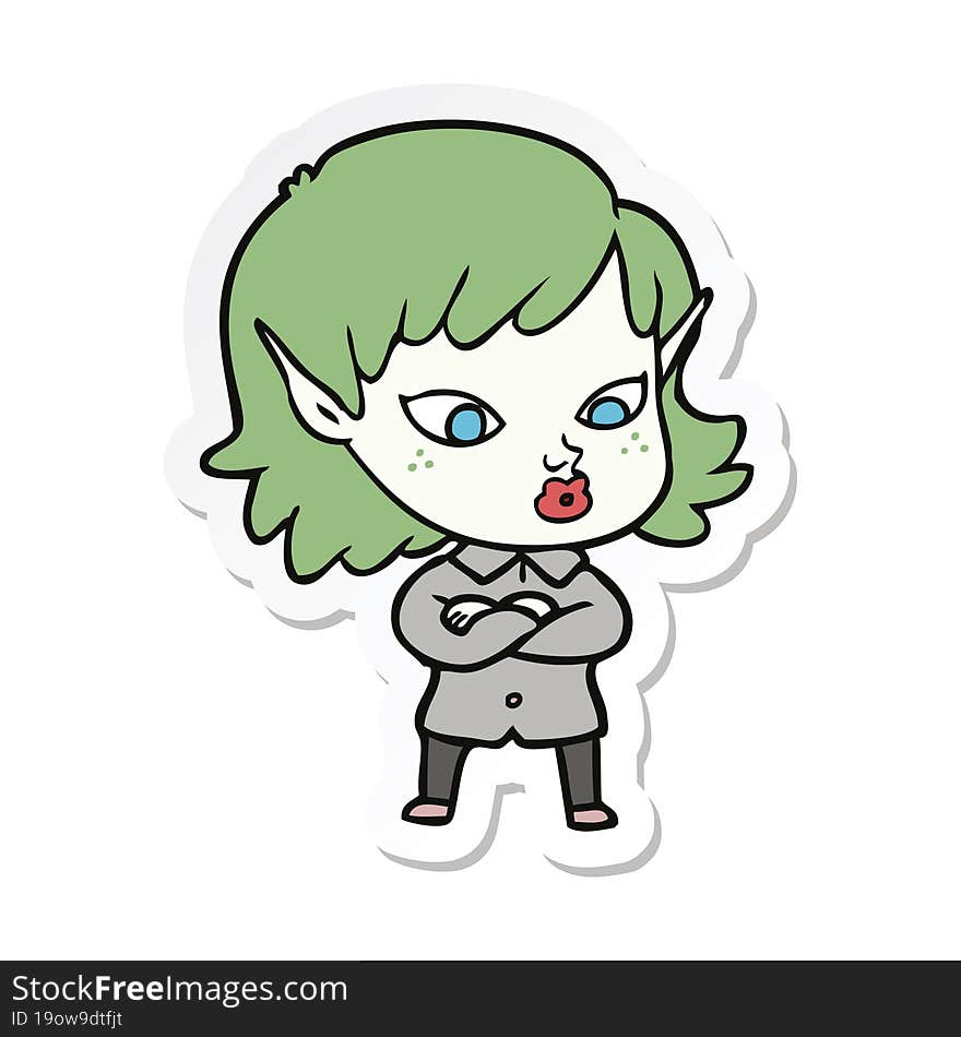 sticker of a pretty cartoon elf girl