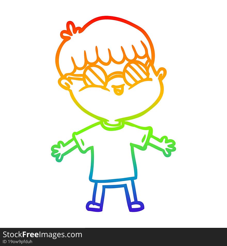 rainbow gradient line drawing of a cartoon boy wearing spectacles