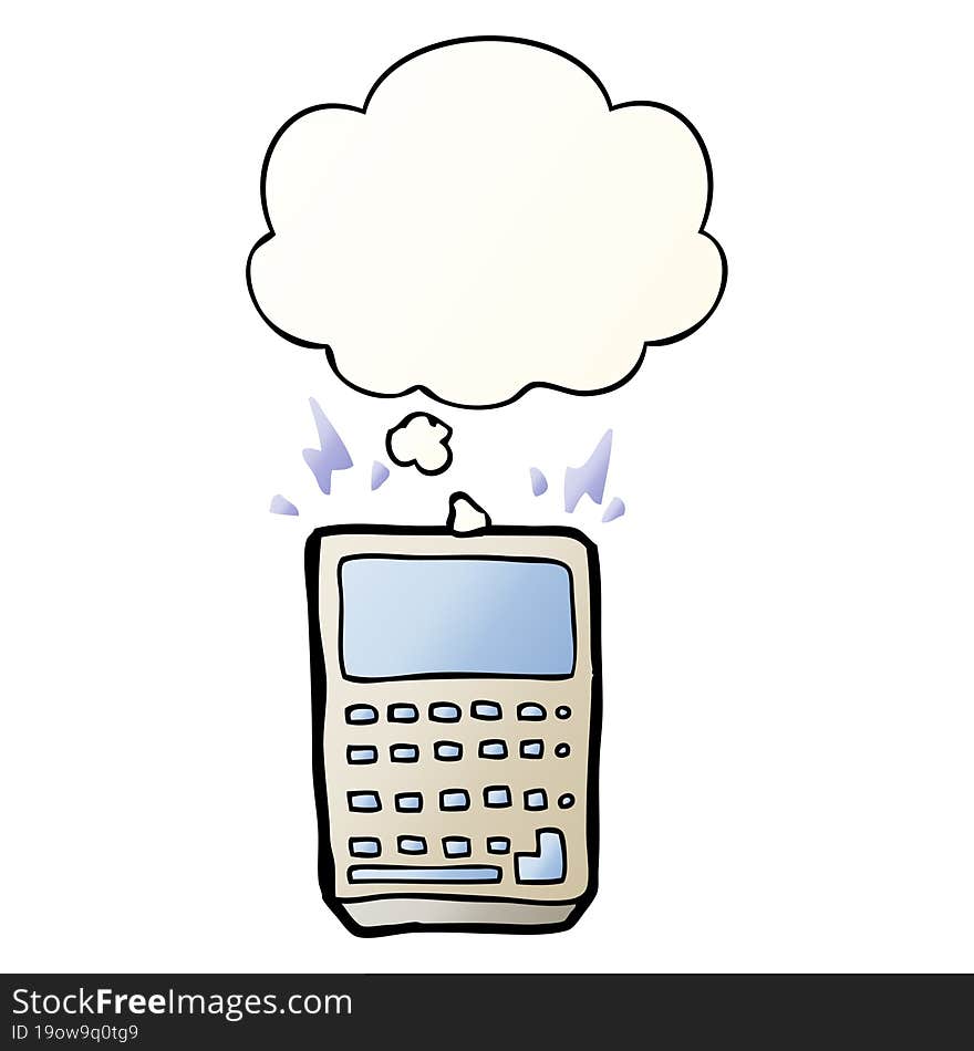 cartoon calculator with thought bubble in smooth gradient style