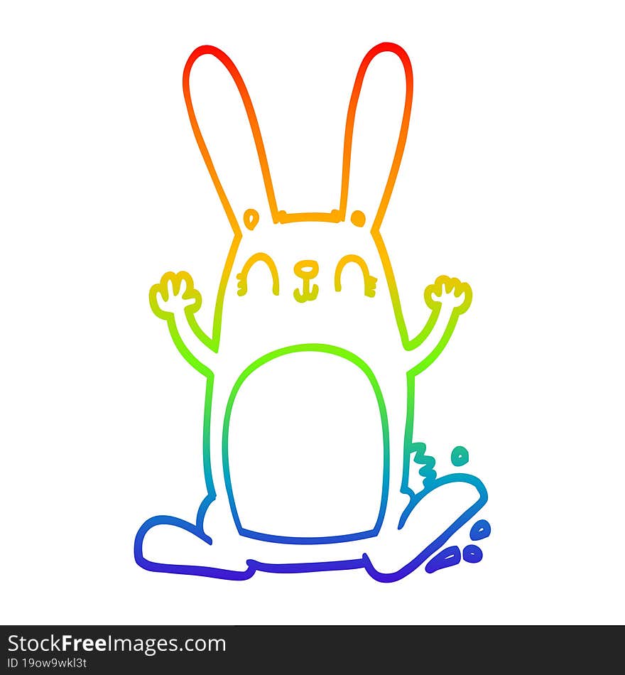 rainbow gradient line drawing of a cartoon rabbit