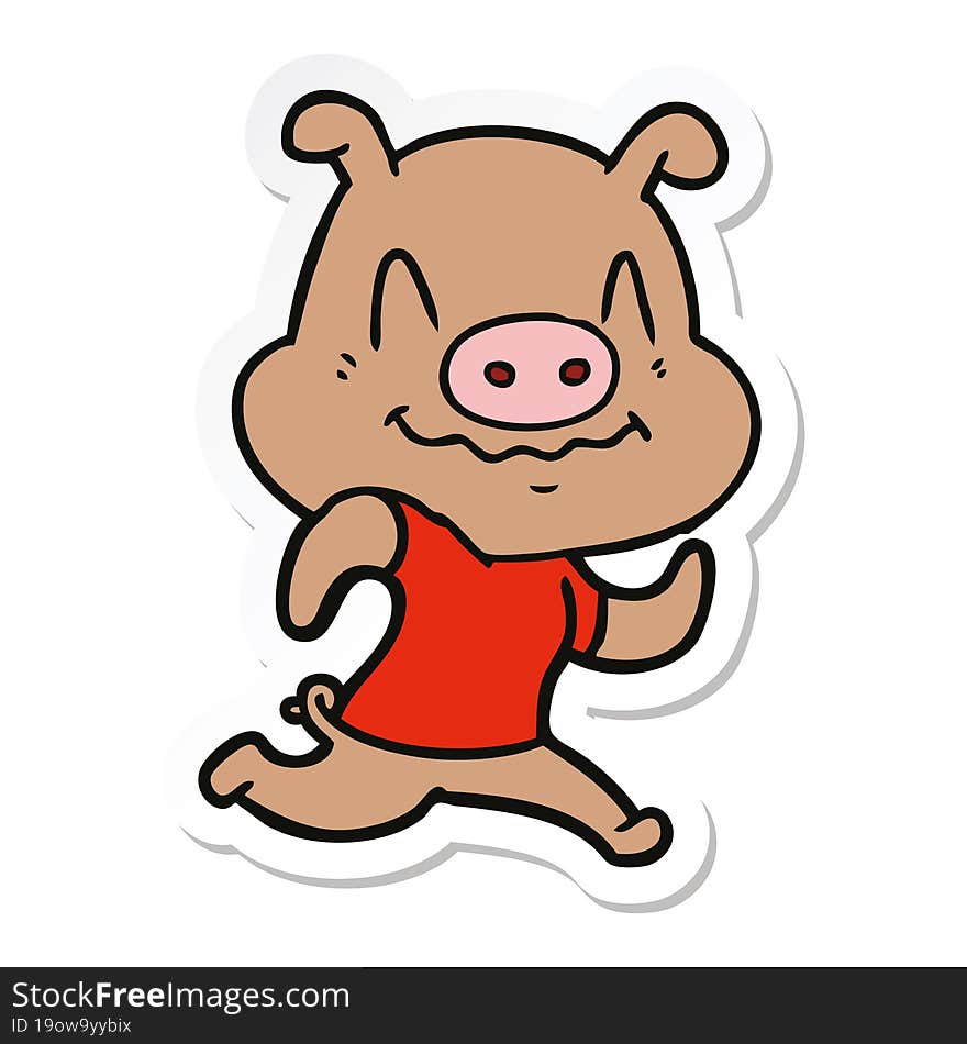 sticker of a nervous cartoon pig