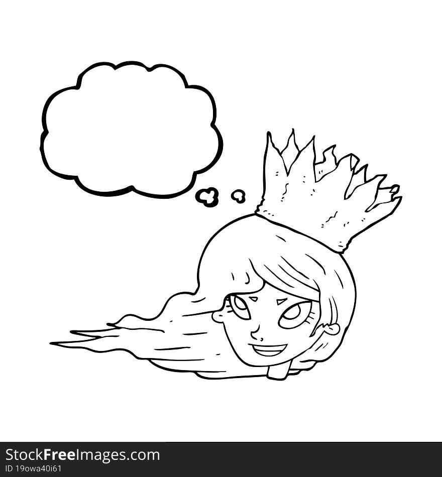 thought bubble cartoon woman with blowing hair