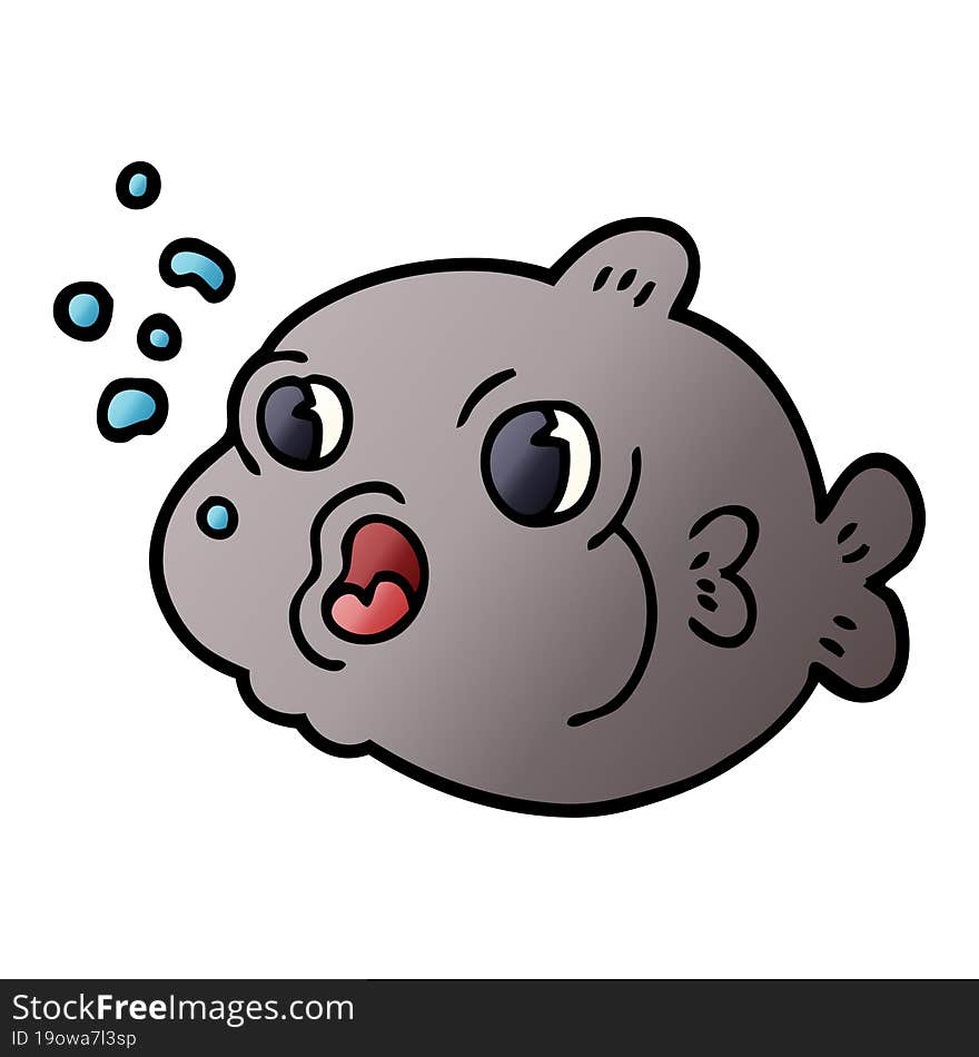 Cartoon Doodle Fish Blowing Bubbles