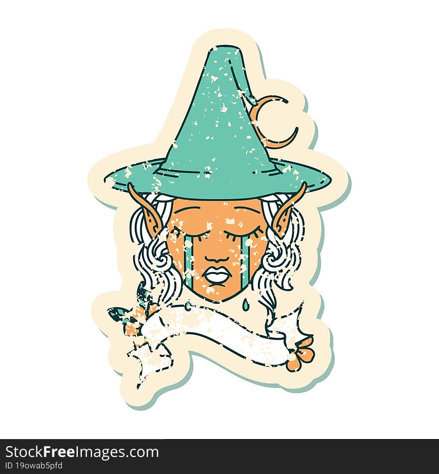 Retro Tattoo Style sad elf mage character face. Retro Tattoo Style sad elf mage character face