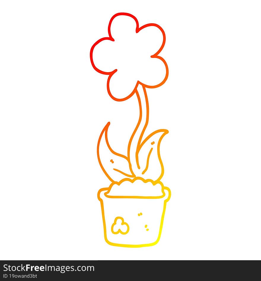 warm gradient line drawing of a cute cartoon flower