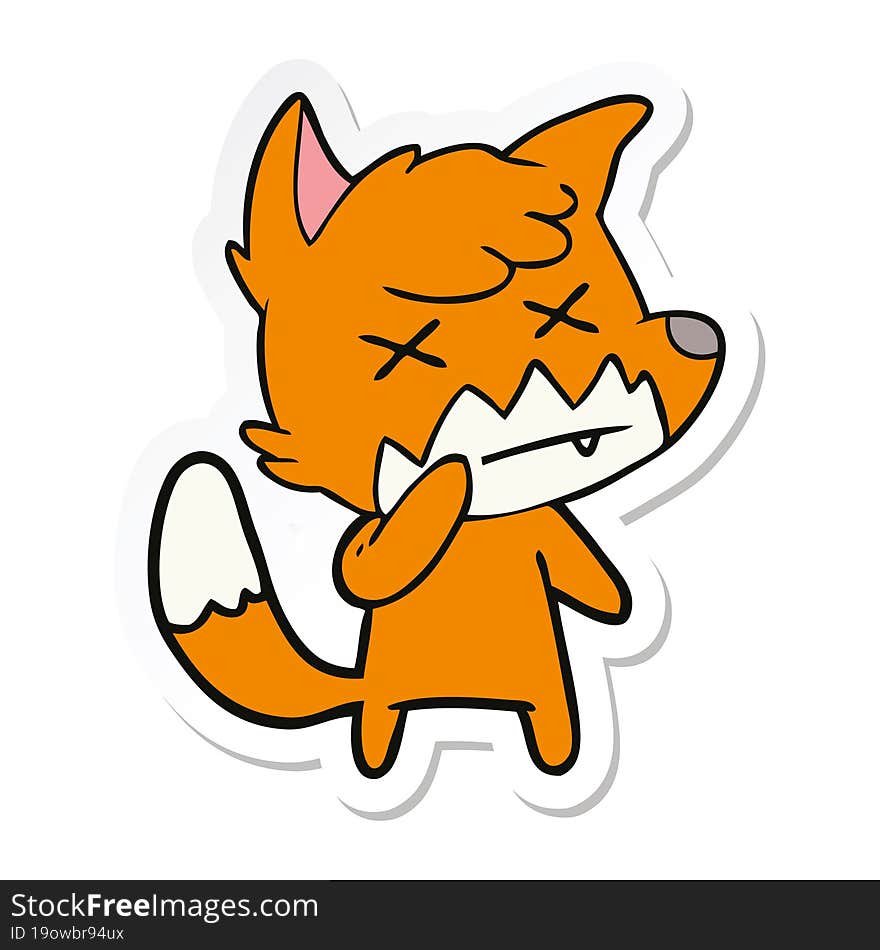 sticker of a cartoon cross eyed fox