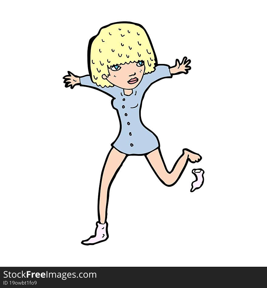 cartoon woman kicking off sock