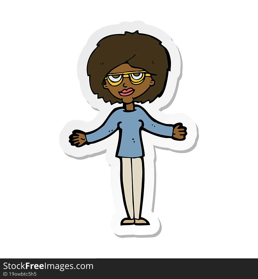 sticker of a cartoon woman wearing spectacles