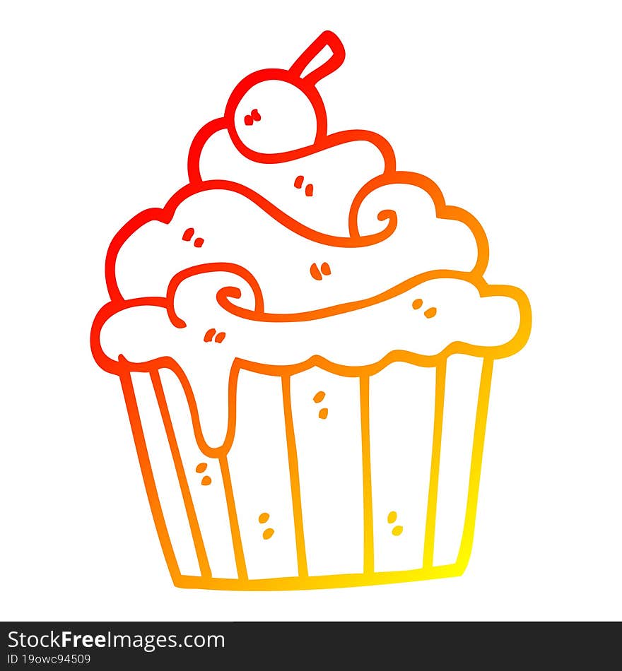 warm gradient line drawing of a cartoon cup cake