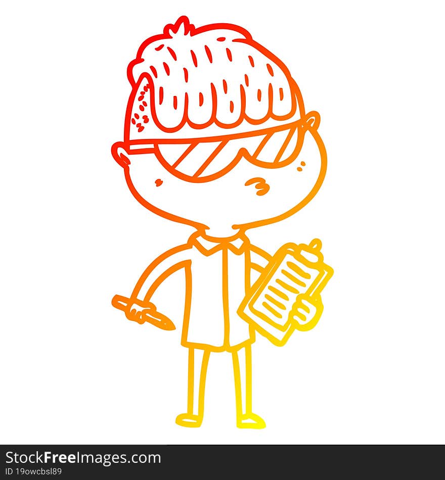 warm gradient line drawing cartoon boy wearing sunglasses