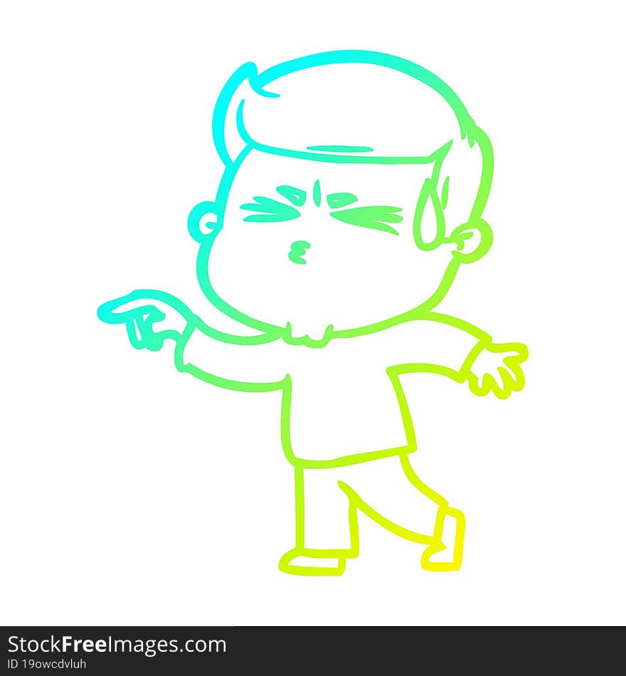 cold gradient line drawing cartoon man sweating