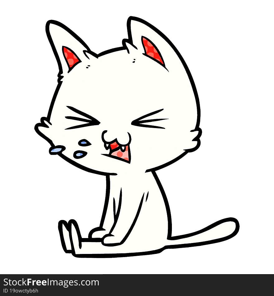 cartoon sitting cat hissing. cartoon sitting cat hissing