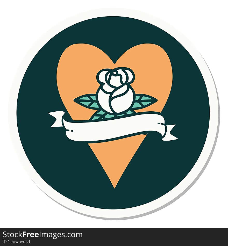 sticker of tattoo in traditional style of a heart rose and banner. sticker of tattoo in traditional style of a heart rose and banner