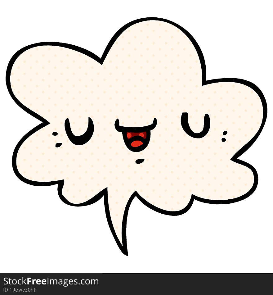 happy cartoon face with speech bubble in comic book style