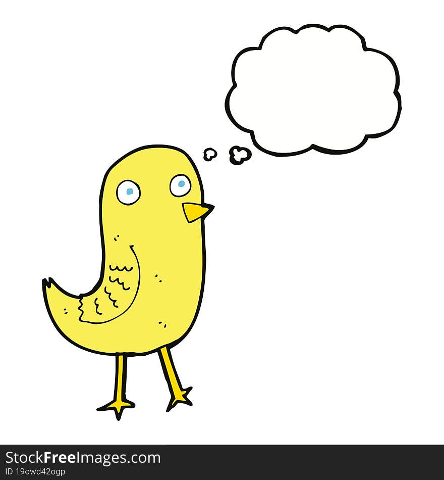 funny cartoon bird with thought bubble