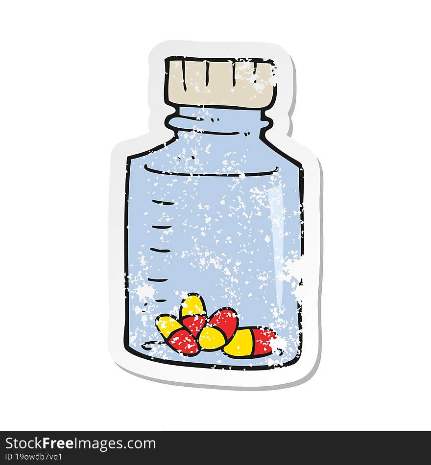 retro distressed sticker of a cartoon jar of pills