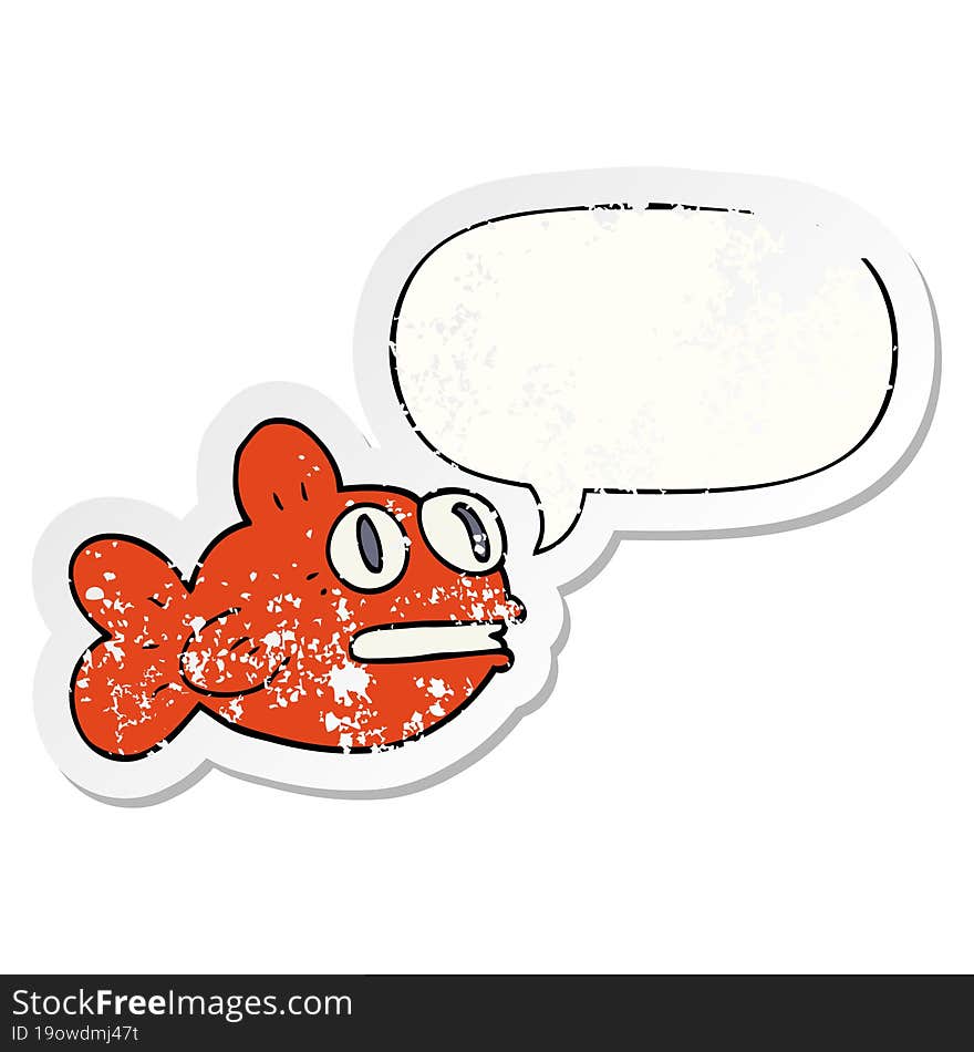 Cartoon Fish And Speech Bubble Distressed Sticker