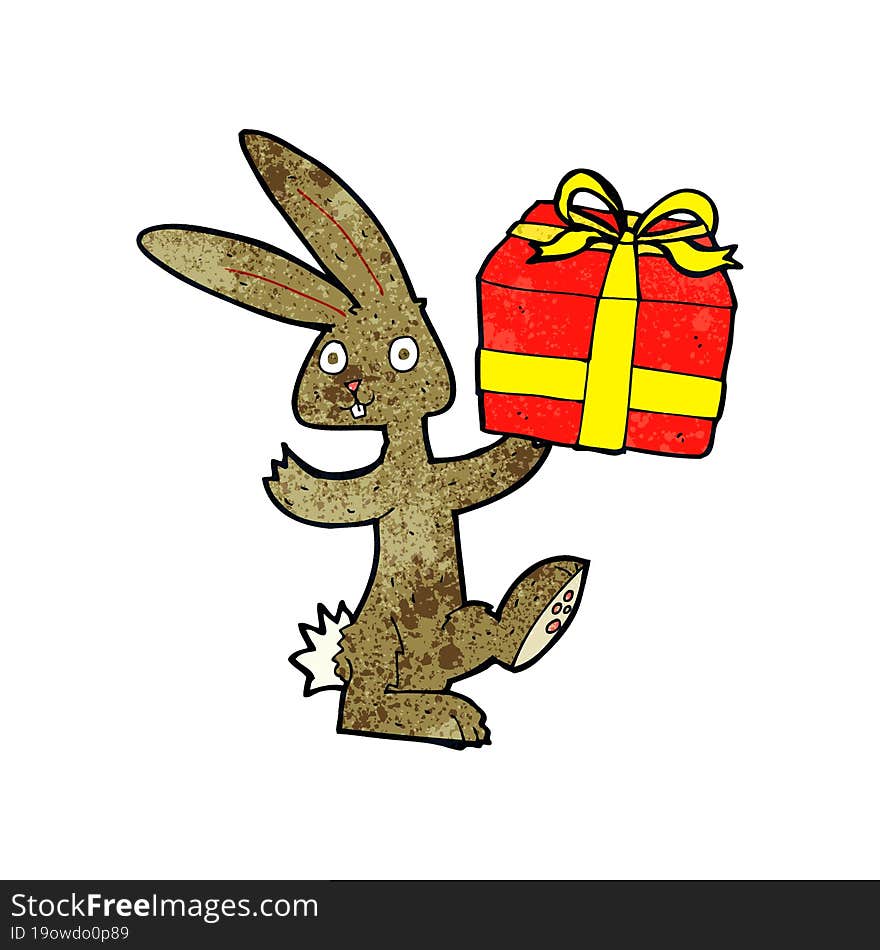 cartoon rabbit with christmas present