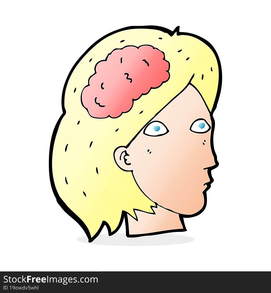 cartoon female head with brain symbol