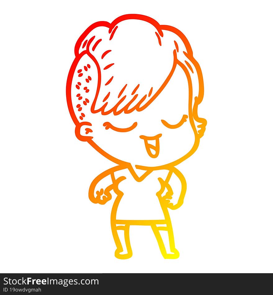 warm gradient line drawing happy cartoon girl