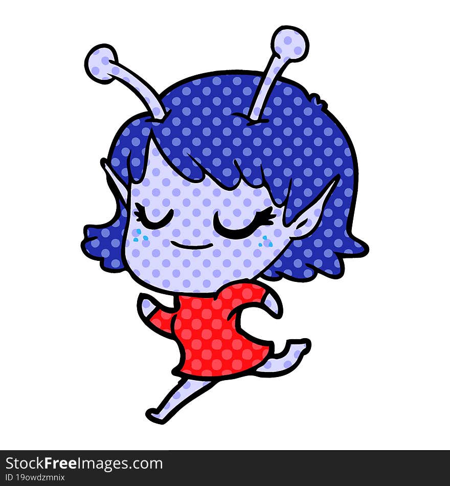 smiling alien girl cartoon running. smiling alien girl cartoon running