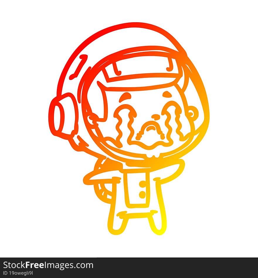 warm gradient line drawing of a cartoon crying astronaut