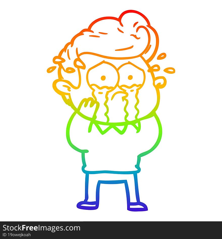 rainbow gradient line drawing cartoon crying man