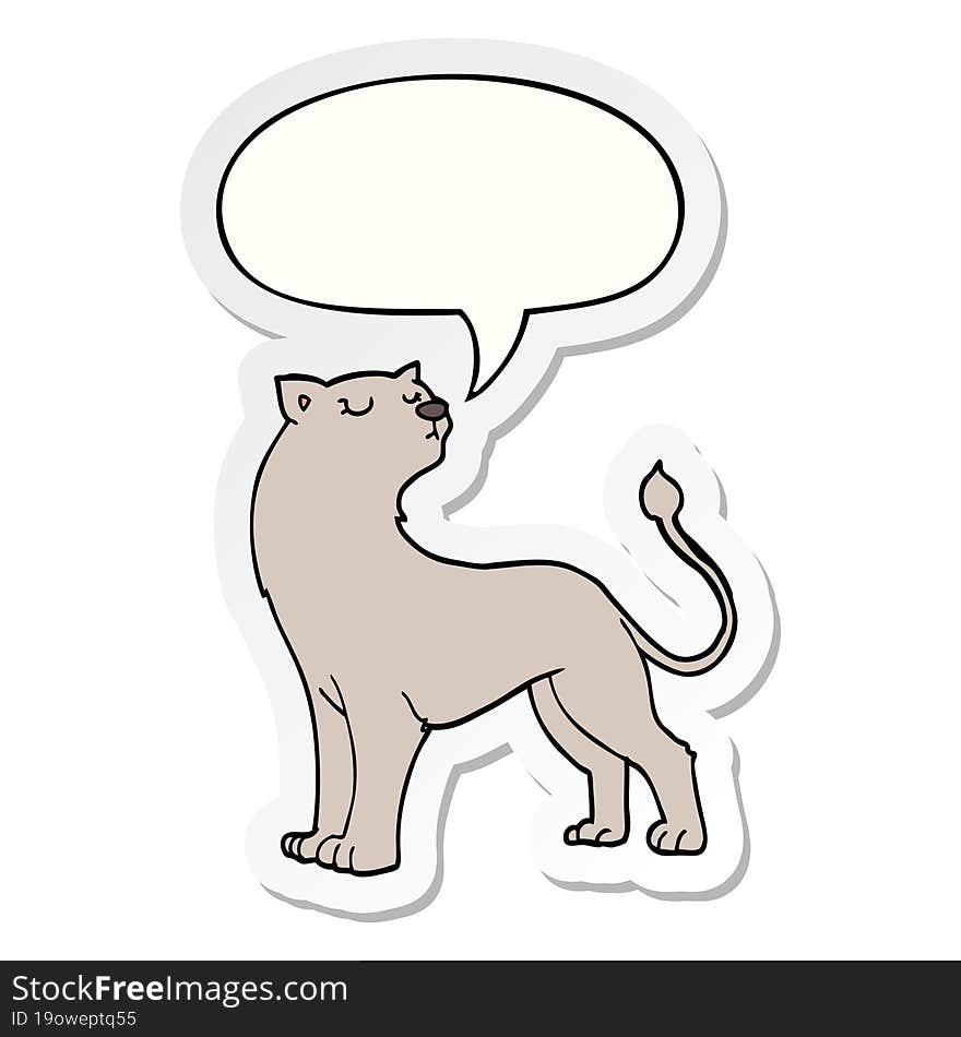 cartoon lioness with speech bubble sticker. cartoon lioness with speech bubble sticker