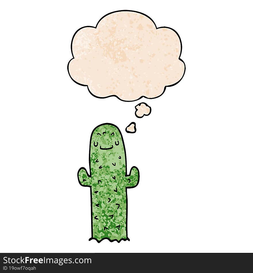 cartoon cactus and thought bubble in grunge texture pattern style