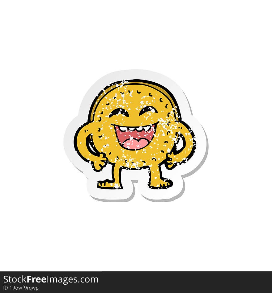 retro distressed sticker of a cartoon happy coin