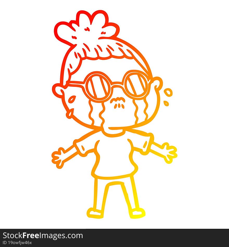 warm gradient line drawing cartoon crying woman wearing spectacles