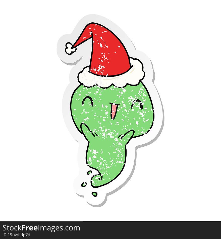 Christmas Distressed Sticker Cartoon Of Kawaii Ghost