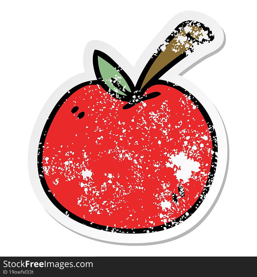 distressed sticker of a quirky hand drawn cartoon apple