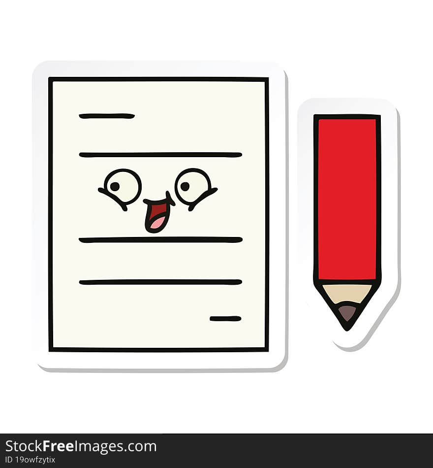 sticker of a cute cartoon test paper