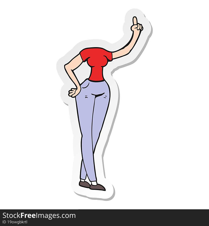 Sticker Of A Cartoon Female Body With Raised Hand