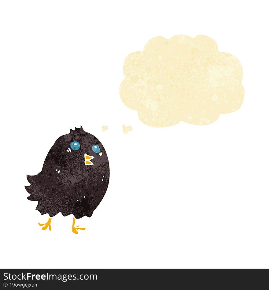 Cartoon Spooky Black Bird With Thought Bubble