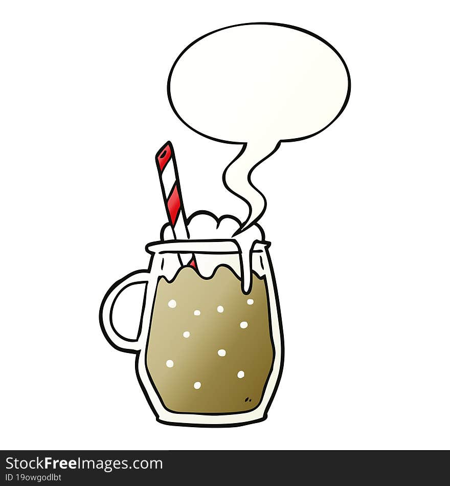 cartoon glass of root beer with straw with speech bubble in smooth gradient style. cartoon glass of root beer with straw with speech bubble in smooth gradient style