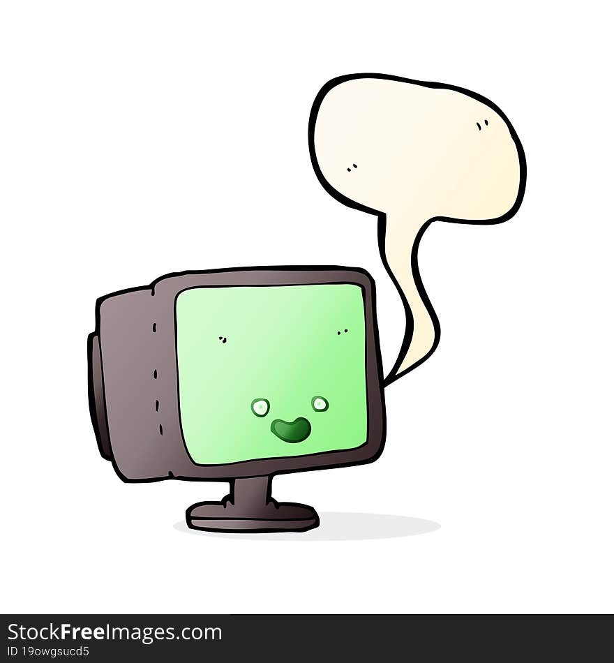 cartoon computer screen with speech bubble