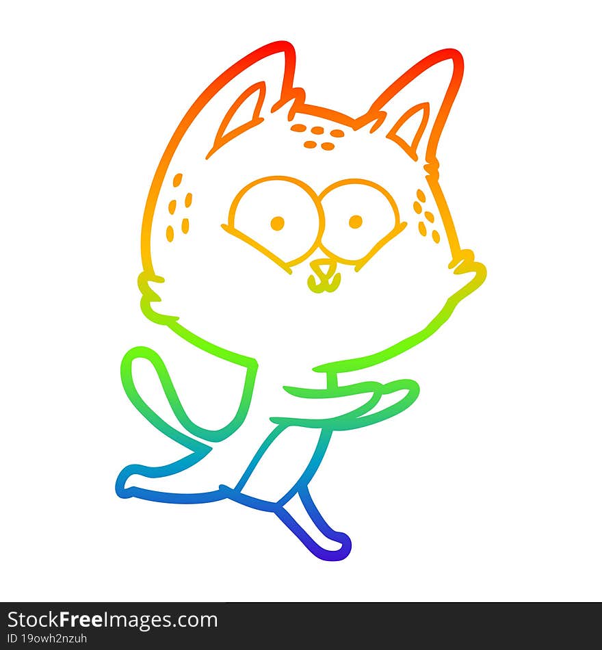 rainbow gradient line drawing cartoon cat running